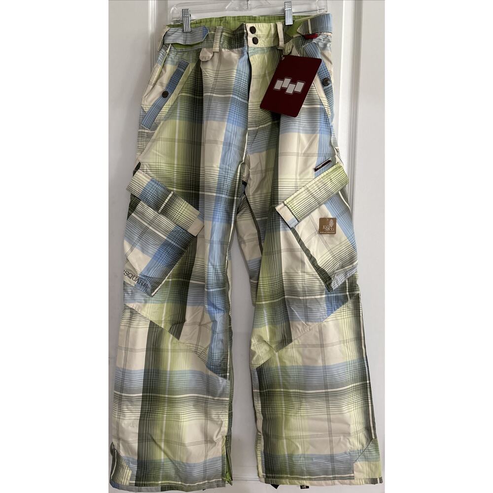NWT Foursquare Plaid Green Cargo Snowboard 10k Pants, Mens SMALL, Inseam 30” NEW